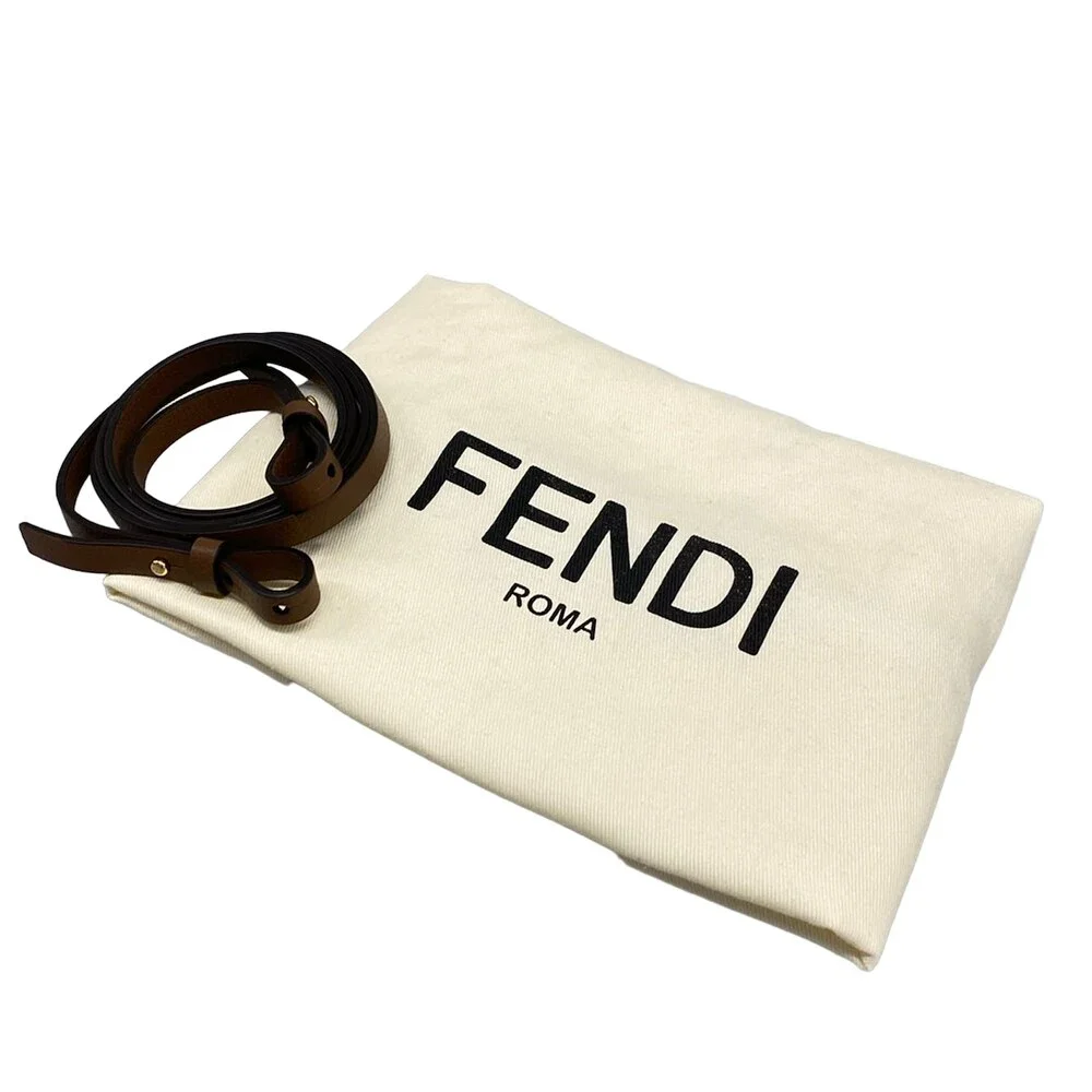 Fendi Roll Mini, Zucca Pattern Handbag 8BS096 Beige Dark Brown Straw Leather